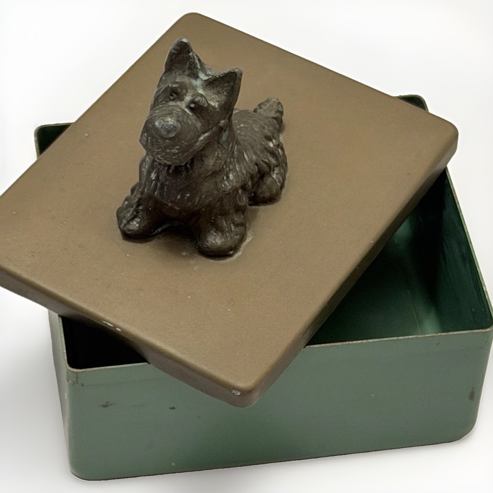 VTG Scottie Dog Trinket Box Figurine Brass Metal Desk Decor MCM 3" Rare Small